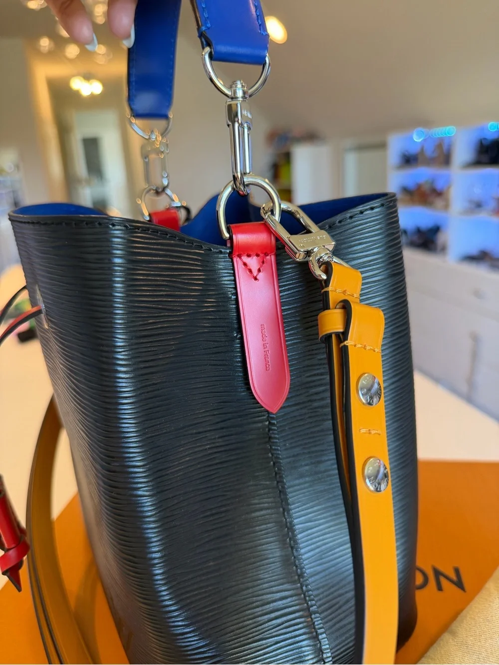 Louis Vuitton NeoNoe BB blue black yellow red bucket bag